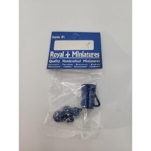 Vintage new dollhouse blue enamel metal teapot‎ & mugs set Royal Miniatures